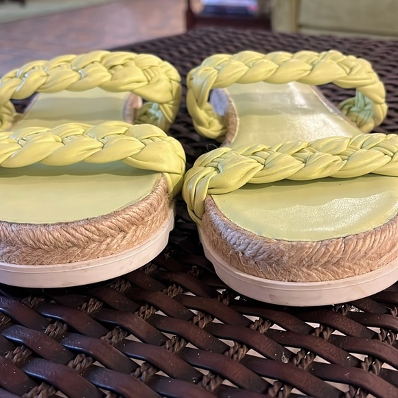 Marc Fisher Jaimee Leather Jute Flat Espadrille Sandal Citron Size 8 - Picture 2 of 11